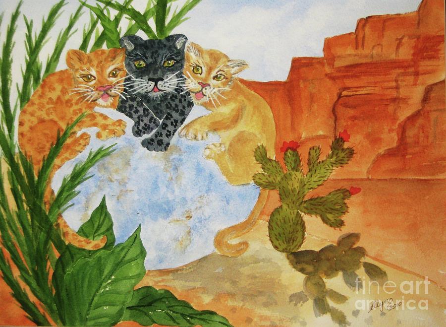 Cousins - Big Cats Painting by Ellen Levinson