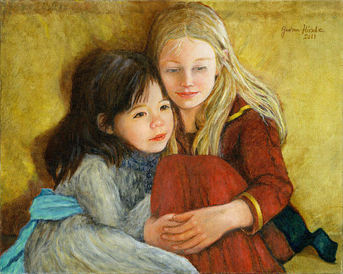 Portrait Painting - Cousins by Gudrun Hirsche