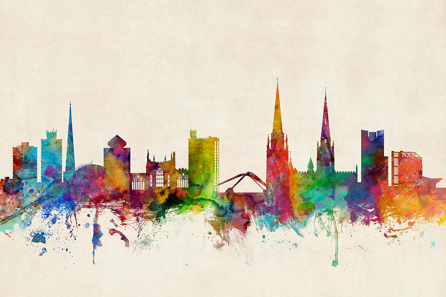City Digital Art - Coventry England Skyline by Michael Tompsett