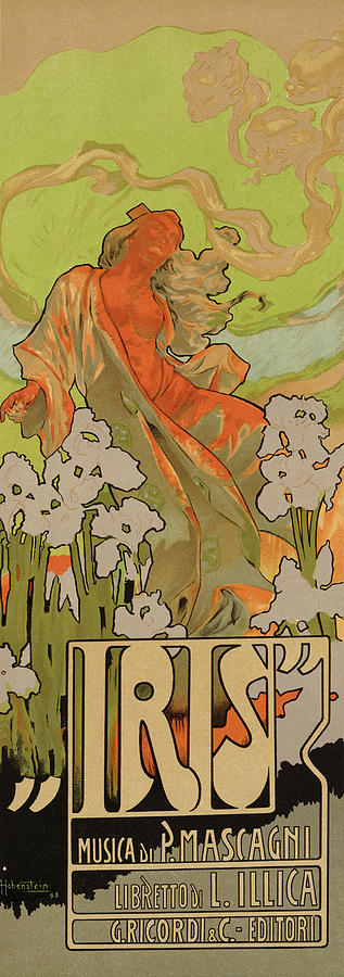 Cover Of Score And Libretto for Iris Drawing by Adolfo Hohenstein