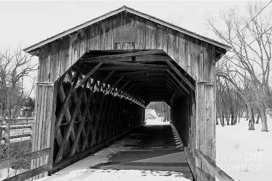 Black And White Photograph - Covered Bridge - Cedarburg by Nikki Vig