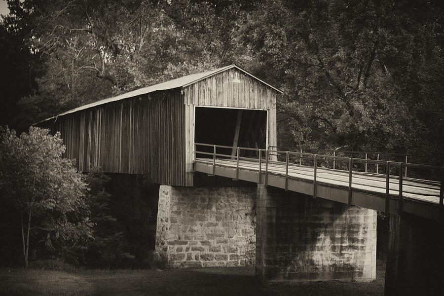 Covered Bridge black and white  Photograph by Gerald Adams