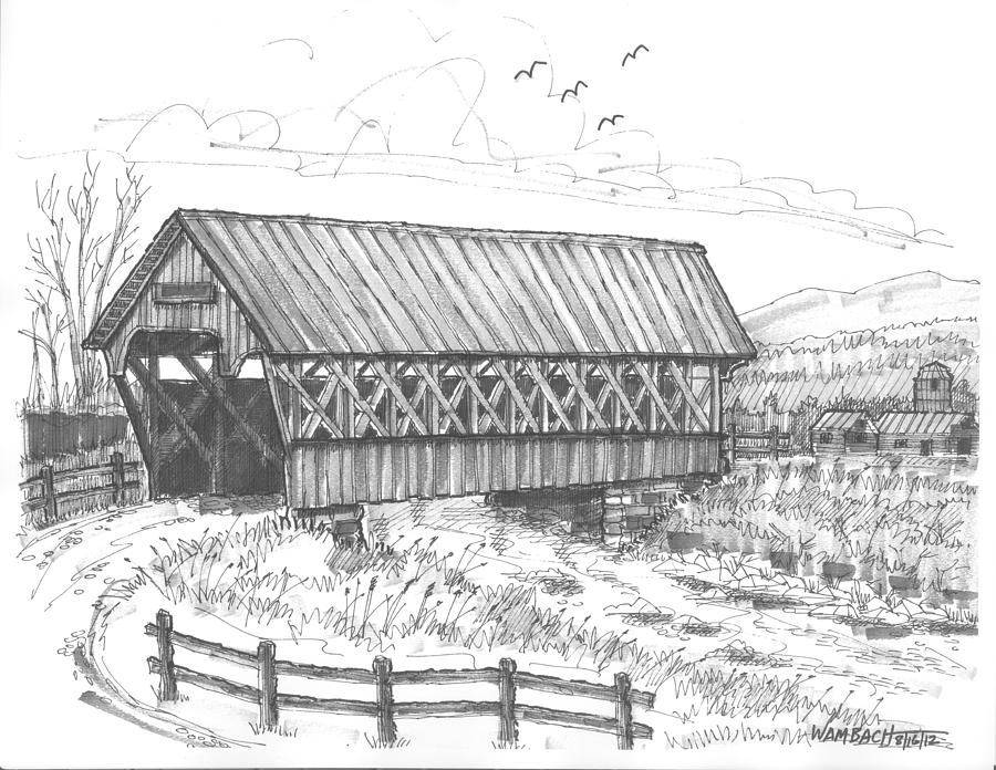 Covered Bridge Drawing - Covered Bridge Coventry Vermont by Richard Wambach