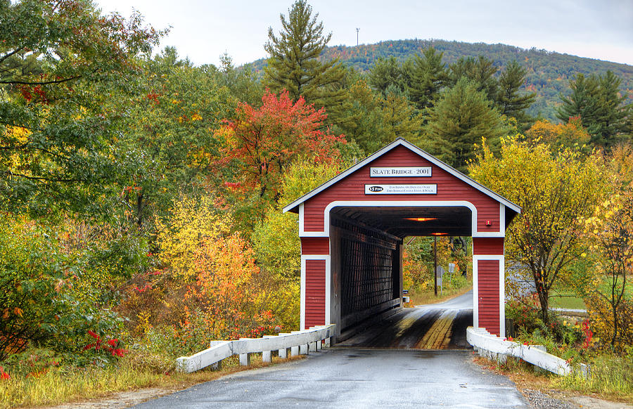 Covered Bridge in Autumn Photograph by Donna Doherty