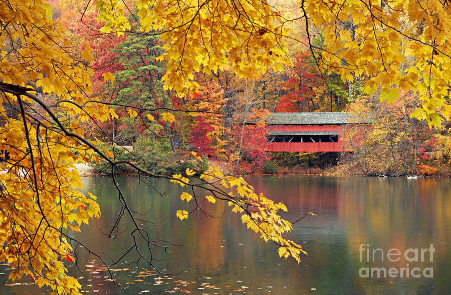Covered Bridge in Autumn Photograph by Larry Ricker