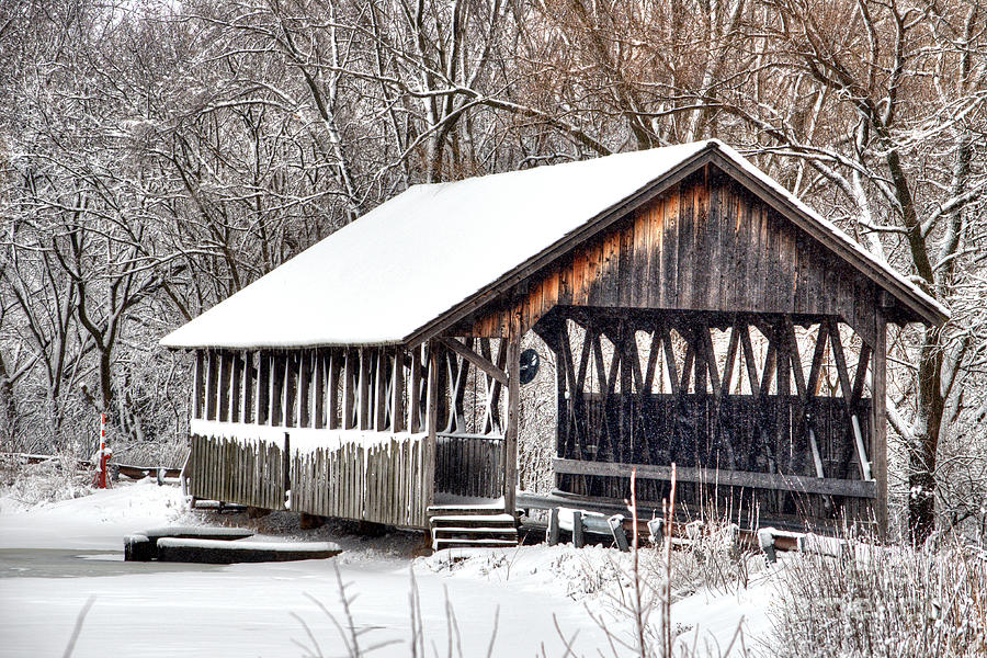 Covered Bridge in Winter 2 Photograph by Deborah Smolinske
