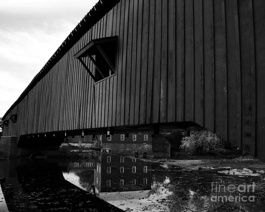 Covered Bridge Reflections BW Photograph by Mel Steinhauer