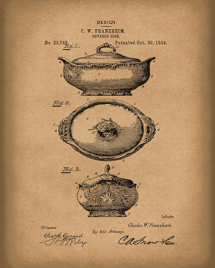 Covered Dish 1894 Patent Art Brown Drawing by Prior Art Design