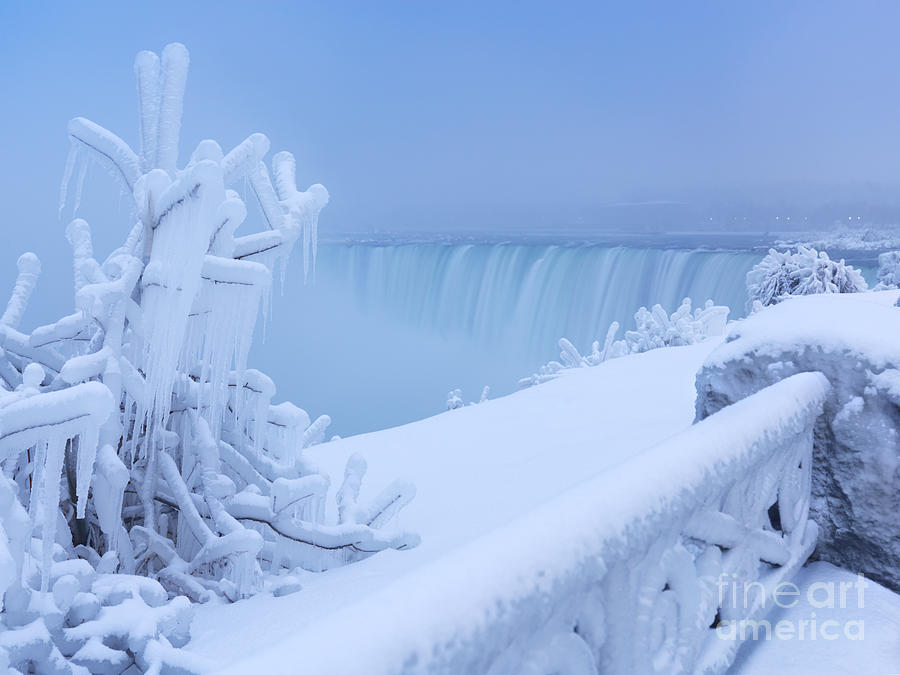 Winter Photograph - Covered with snow and ice Niagara Falls by Maxim Images Exquisite Prints