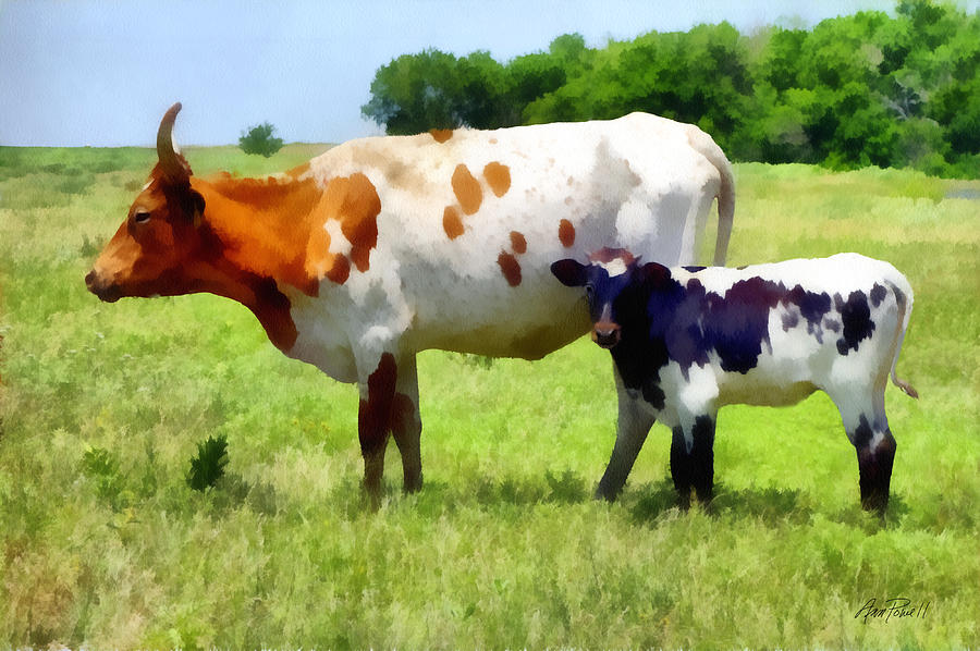 Cow and Calf  Digital Art by Ann Powell