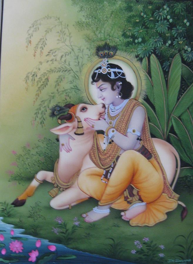 Cow And Krishna Painting by Jitendra r Sharma