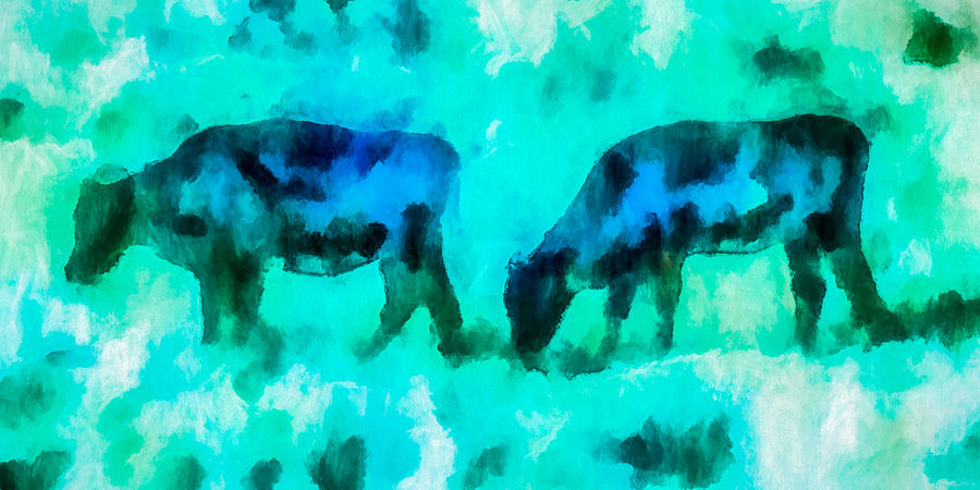 Cow Art - Grazing In Fields Of Turquoise Mixed Media by Priya Ghose