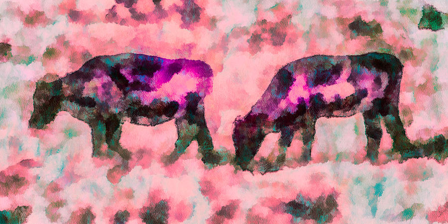Cow Art - Grazing In Profile  Mixed Media by Priya Ghose