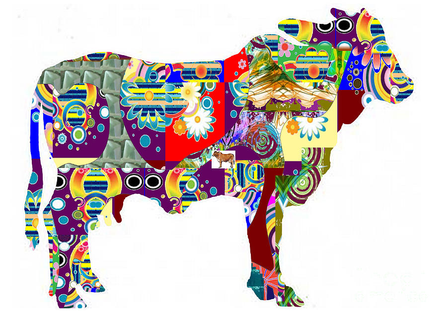 Cow Domestic Animal Artistic Painted Patchwork NavinJoshi Rights Managed  Images Graphic Design is Painting by Navin Joshi - Pixels