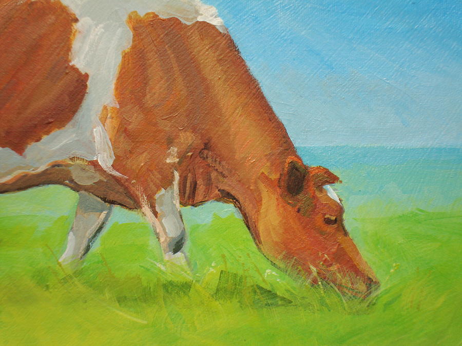 Friesian Cow Grazing Painting by Mike Jory
