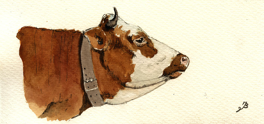 Cow Painting - Cow head study drawing by Juan  Bosco