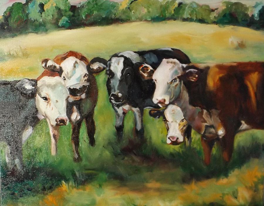 Cow Huddle Painting by Gael Riverz - Fine Art America