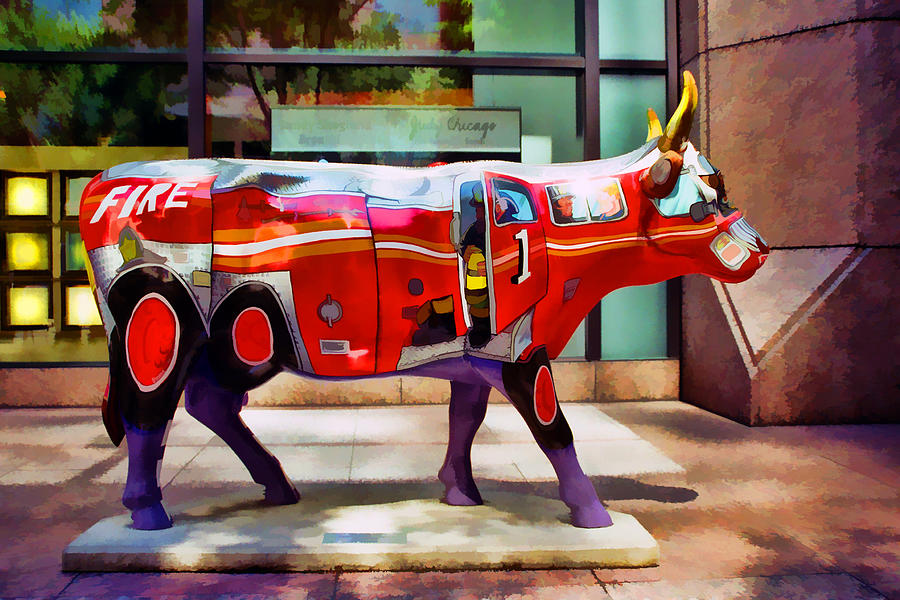 Cow Parade N Y C 2000 - Four Alarm Cow Photograph by Allen Beatty