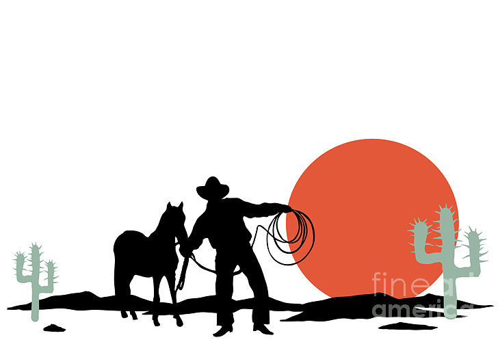Cowboy And Hors Silhouettes Digital Art by Trendywest