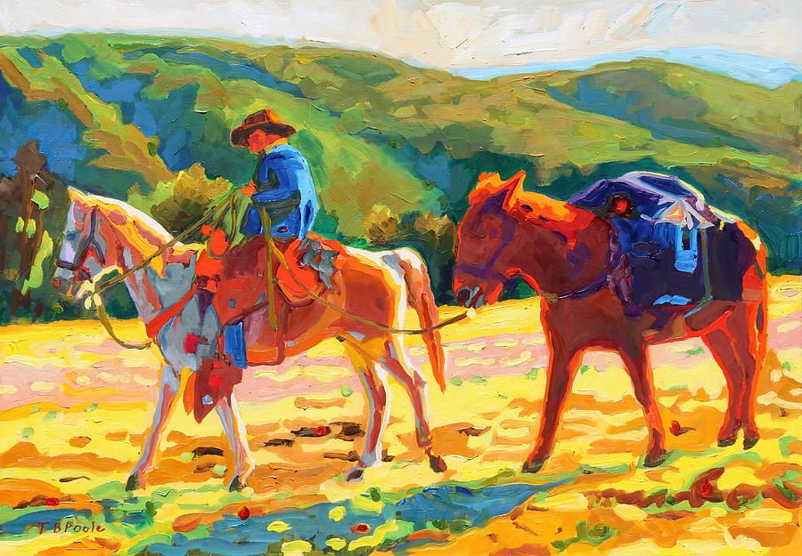 Cowboy Art Cowboy and Pack Horse oil painting Bertram Poole Painting by Thomas Bertram POOLE