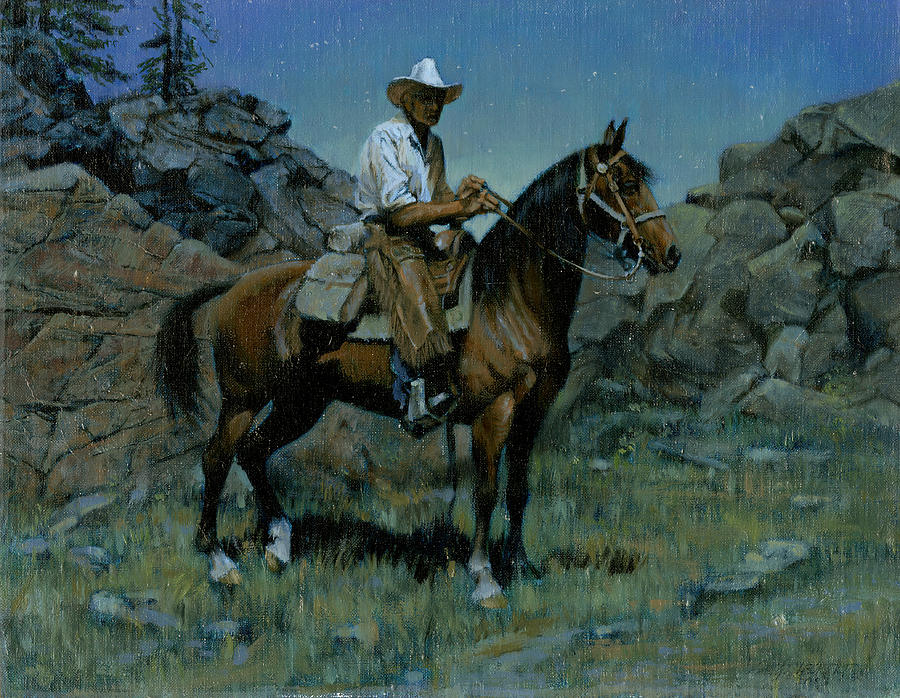 Horse Painting - George Night Scene Jackson Hole by Don  Langeneckert