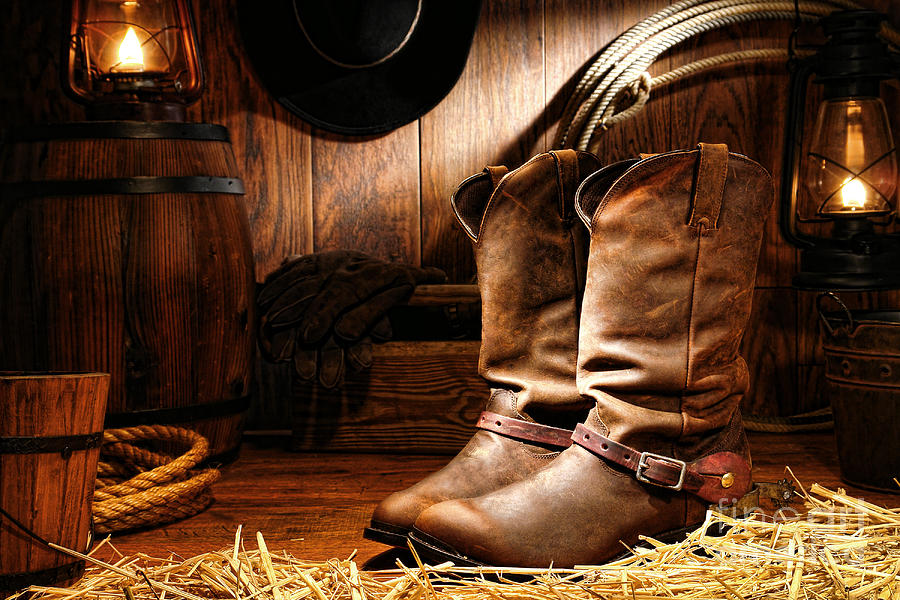 Boot Photograph - Cowboy Boots in a Ranch Barn by Olivier Le Queinec