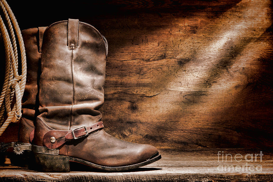 Cowboy Boots on Wood Floor Photograph by Olivier Le Queinec