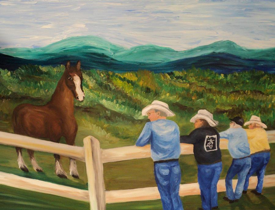 Horse Painting - Cowboy Butts by Joe  Bishop