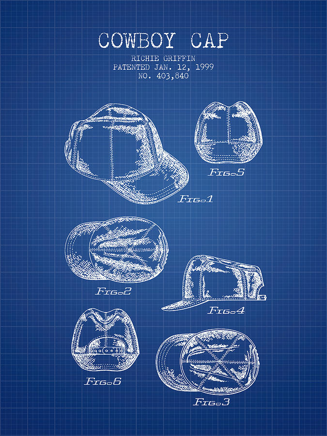 Baseball Digital Art - Cowboy Cap Patent - Blueprint by Aged Pixel
