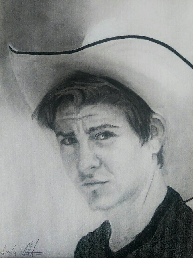 Black And White Drawing - Cowboy Hat Kid by Jennifer Whittemore