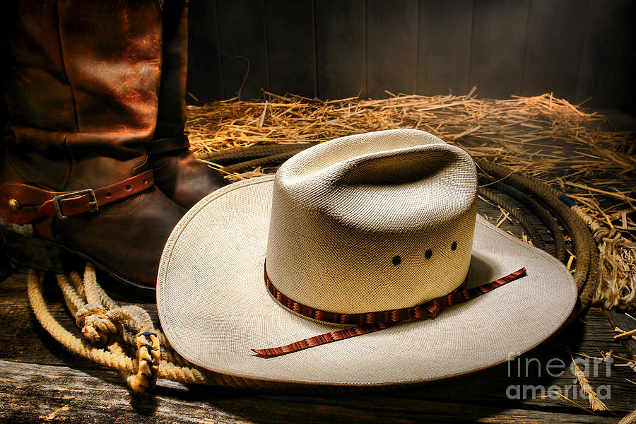 Boot Photograph - Cowboy Hat on Lasso by Olivier Le Queinec