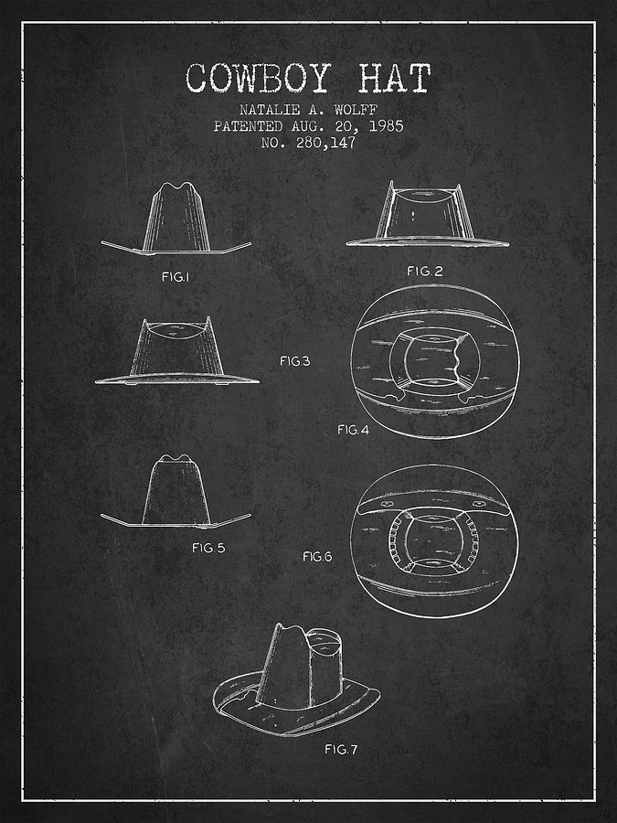 Vintage Digital Art - Cowboy Hat Patent from 1985 - Charcoal by Aged Pixel