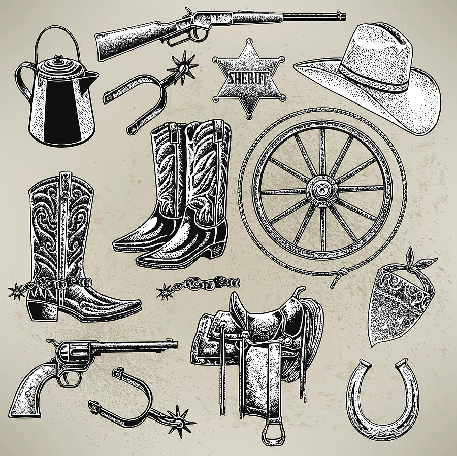 Cowboy Items Drawing by KeithBishop