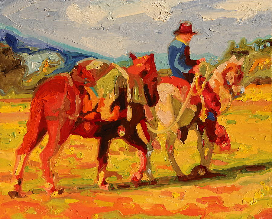 COWBOY ART Cowboy Leading Pack Horse painting Bertram Poole vi Painting by Thomas Bertram POOLE