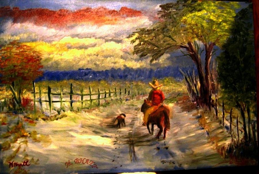 Horse Painting - Cowboy by M bhatt