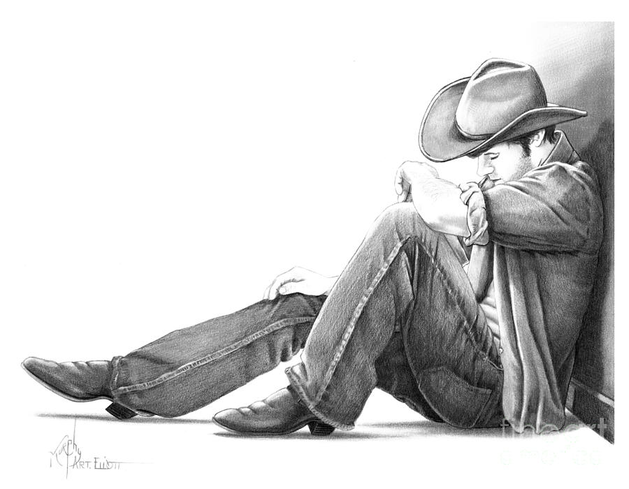 Portrait Drawing - Cowboy by Murphy Elliott