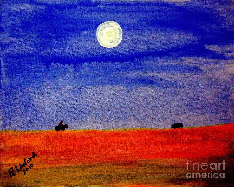 Cowboy Night Roundup Last One In Painting by Richard W Linford