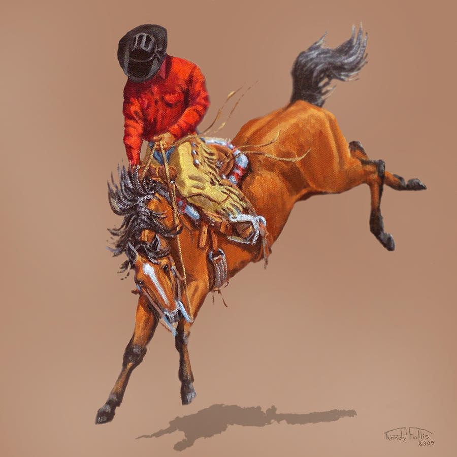 Horse Painting - Cowboy On A Bucking Horse by Randy Follis