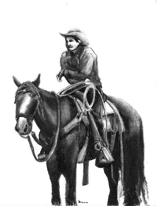 Cowboy On His Horse Drawing by Casey Brown