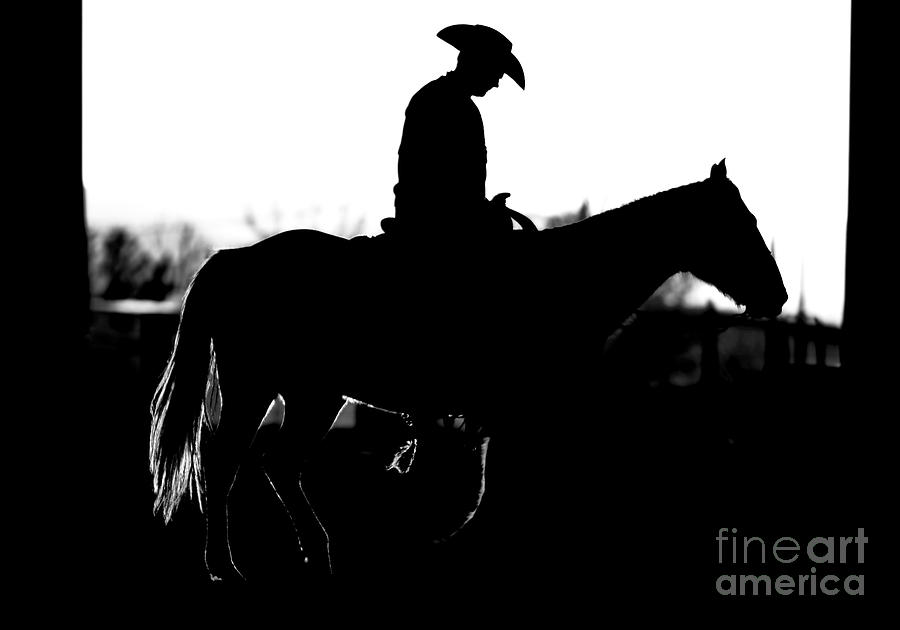 Cowboy Rides Home in Silhouette Photograph by Lincoln Rogers