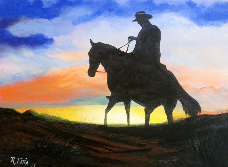 Cowboy Painting Sunset