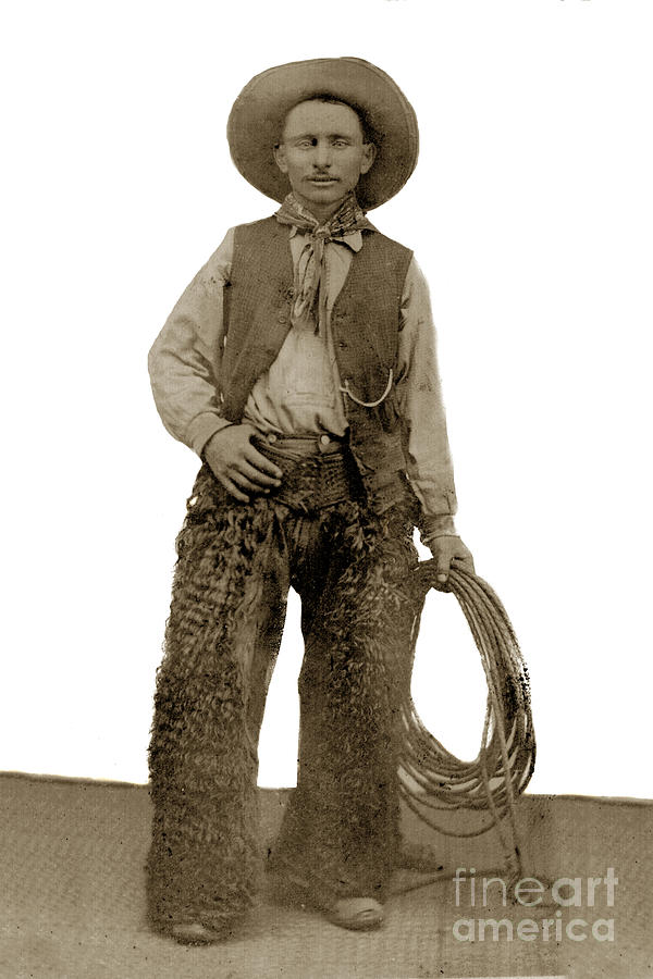 Cowboy Photograph - Cowboy with woolies cowboy hat 1900 by Monterey County Historical Society