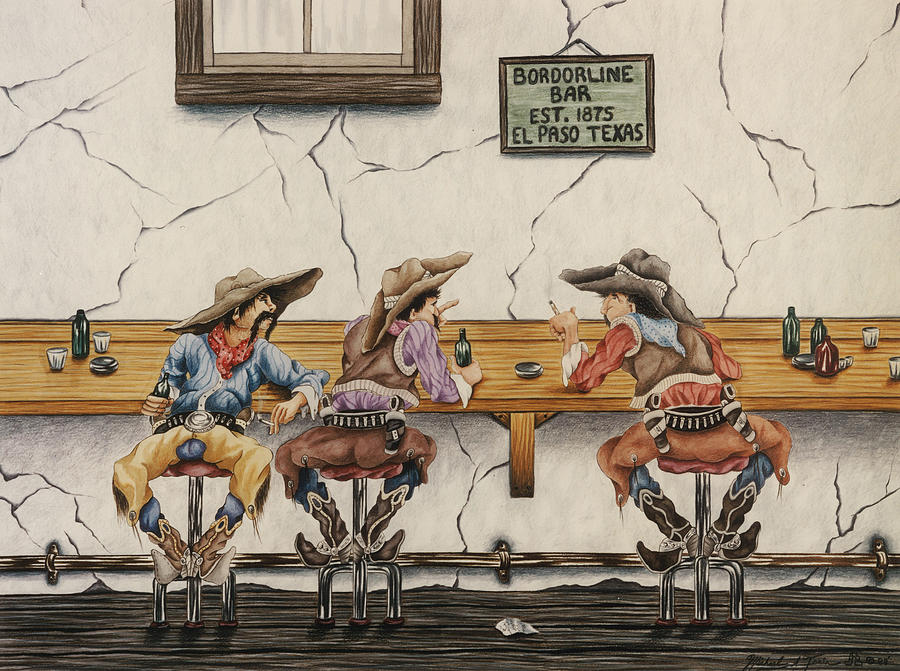 Cowboys at the Saloon Mixed Media by Michael Andrew Frain