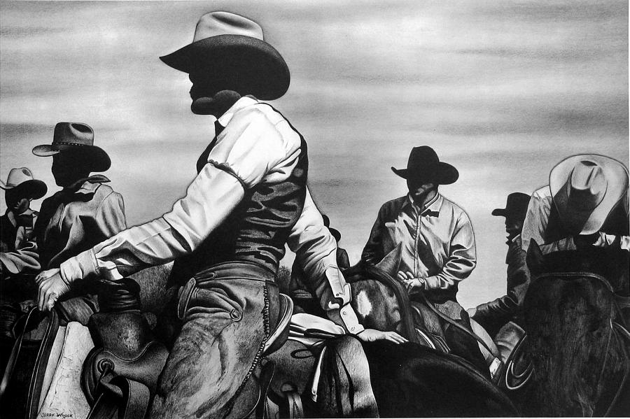 Horse Drawing - Cowboys by Jerry Winick