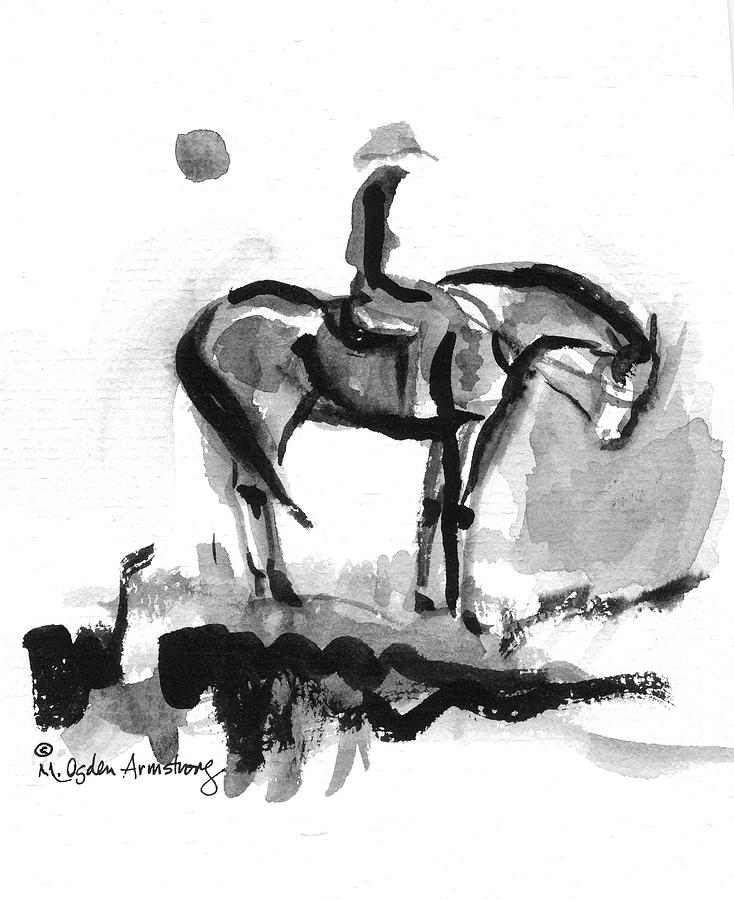 Cowgirl At End Of Day Drawing by Mary Armstrong