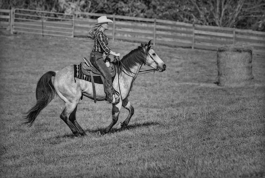 Cowgirl At Heart BW Photograph by Susan Candelario