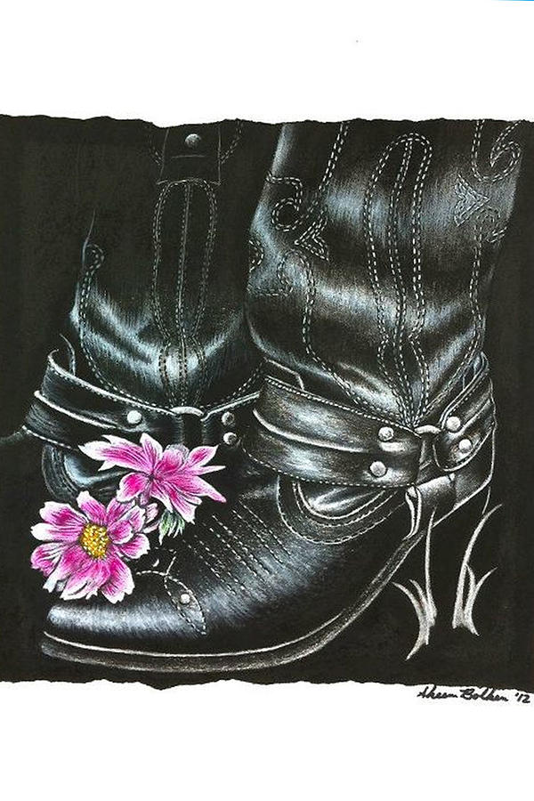 Boot Drawing - Cowgirl Boots by Sheena Pape