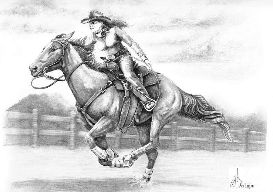 Cowgirl Full Gallop Drawing By Murphy Elliott