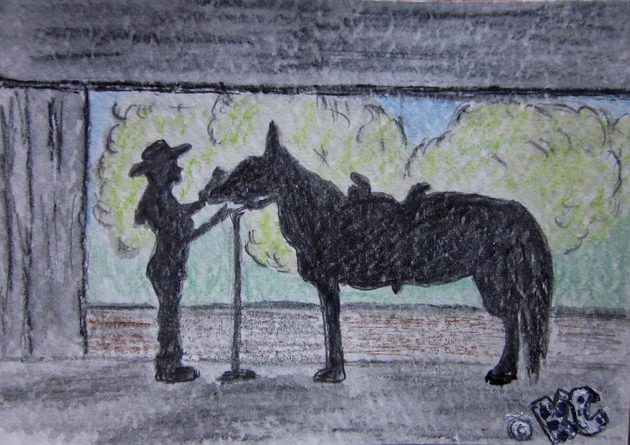 Cowgirl Horse Silhoutette Painting by Kathy Marrs Chandler