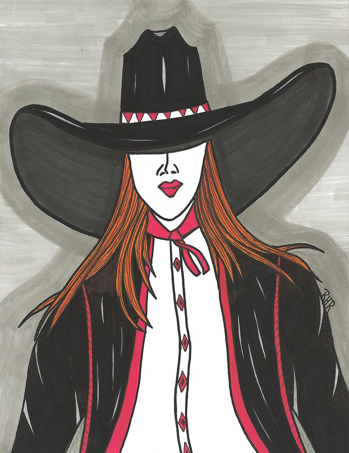 Cowgirl In Red And Black Mixed Media by Ray Ratzlaff